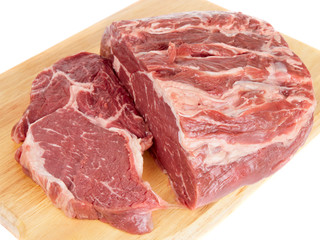 Piece of ribeye on cutting plank