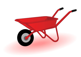 Vector illustration a red wheelbarrow - obrazy, fototapety, plakaty