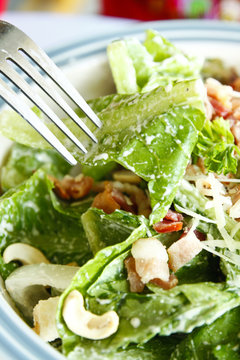 caesar salad with fork