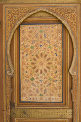 Painted woodwork in El Bahia Palace, Marrakesh, Morocco.