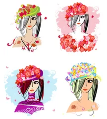 Cercles muraux Femme fleurs Chapeaux de fleurs