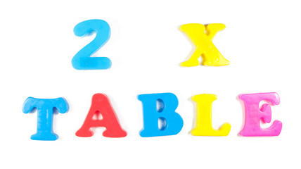 2 x table, written in fridge magnets