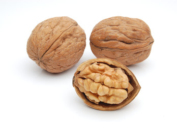 Group of walnuts isolated on white background