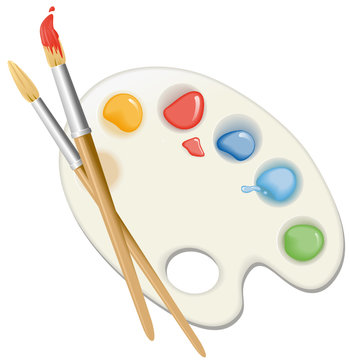 Palette mit Farbe und Pinseln