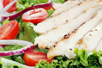 closeup of grilled chicken salad