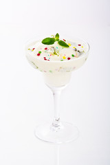 exotic vanilla ice cream with fruits and small star candies