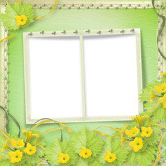 Grunge paper frames with flowers pumpkins and ribbons