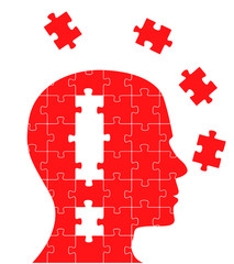Puzzle concept head with exclamation mark in it vector