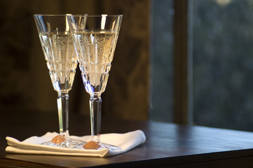 Two Waterford Champagne Glasses with Seashells