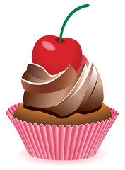 vector chocolate cupcake with cherry