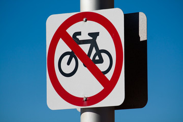 Close up of a no cycling road sign