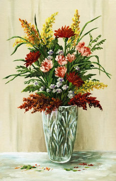 Bouquet of flowers in a crystal vase