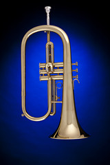 Trumpet Flugelhorn Isolated on Blue