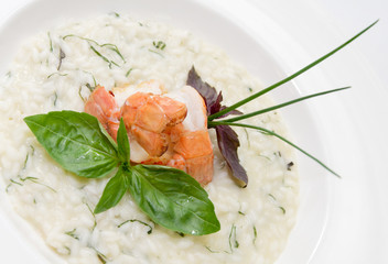 Risotto with scampi and basil