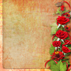 Card for congratulation or invitation with red roses