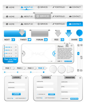 Web design elements pack 2 with silver and blue color