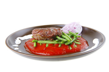 beef meat on red sauce