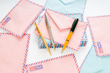 Mail concept with many envelopes on the table