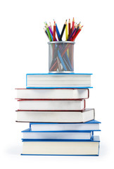 Fototapeta premium Back to school concept with books and pencils