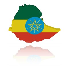 Ethiopia map flag 3d render with reflection illustration