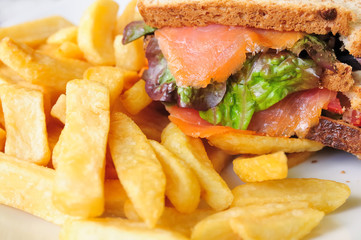 Fresh Salmon Sandwich and French fries