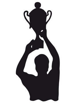 Schattenriss eines Gewinners mit Pokal