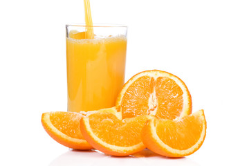 orange and juice on white