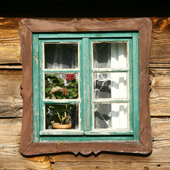 Window of an ancient wooden house, europe
