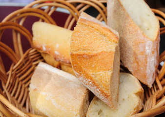 little roll breads in basket on table