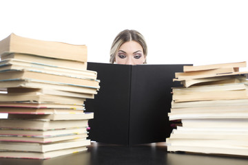 young pretty girl with books