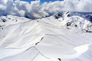 Aerial view of snow-covered mountains