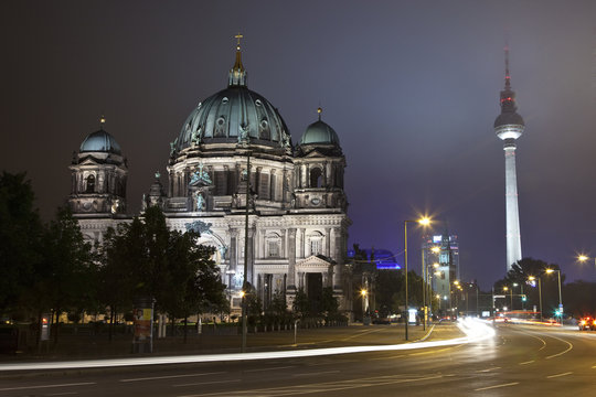 The Berliner Dom and the TV Tower at Night - Berlin