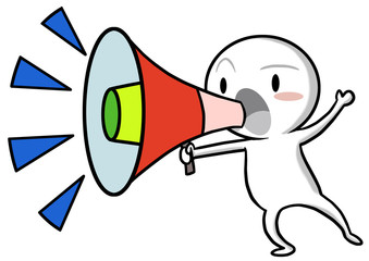 Cute icon Gugu holding the megaphone shouting.