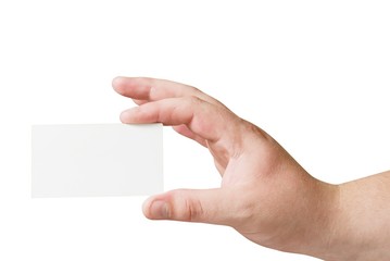 Obraz premium empty card in human hand isoalted background with path