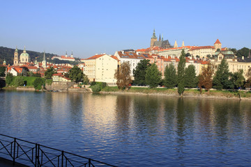 Fototapeta premium The View on summer Prague above River Vltava with gothic Castle