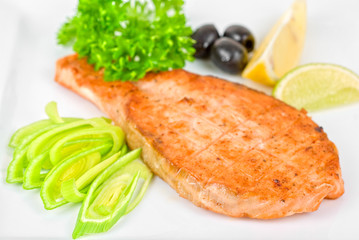 Grilled salmon steak