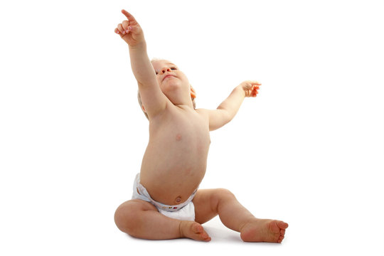 Bebe Assis Qui Montre Du Doigt Stock Photo Adobe Stock