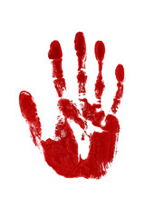 Blood red impression of a left hand