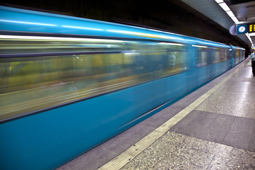 Train with speed in the station