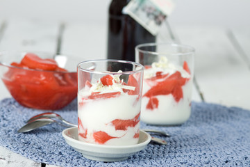 Zwei Rhabarberjoghurt