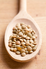 lentil on wooden spoon