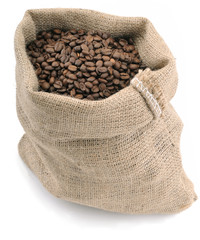 Coffee beans in canvas sack