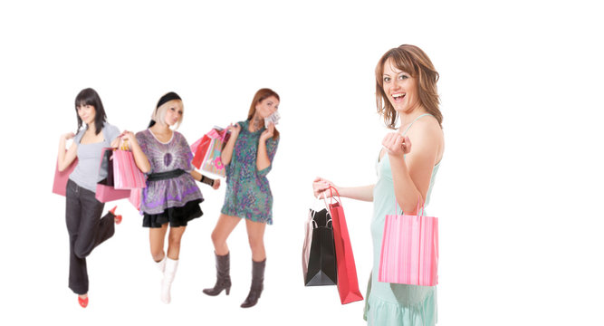 group shopping girl isolated on white background