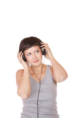 Woman with headphones listening to music