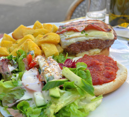 American cheese burger with fresh salad