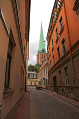 narrow street in Riga, Latvia