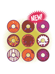 Nine different donuts with fantastic flavours
