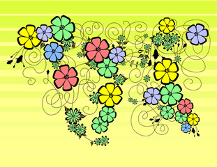 Illustration of abstract floral ornament with background