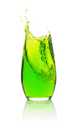 Green cocktail splashing isolated on a white