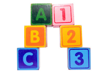 abc 123 in toy play block letters with clipping path